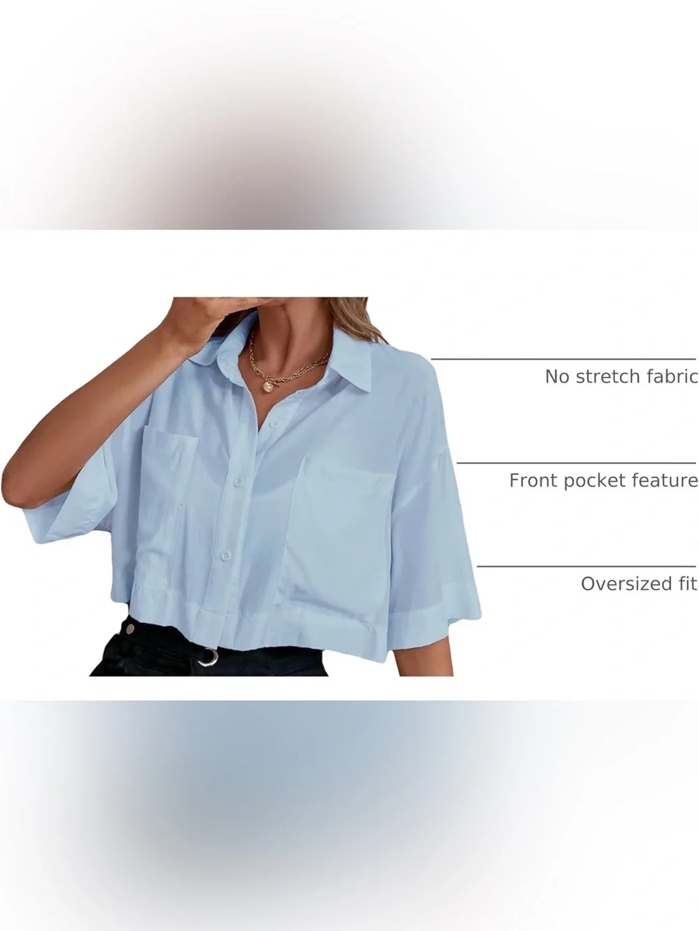 Light Blue Cropped Button-Up Shirt - Women Tops Medium - Picture 4 of 9